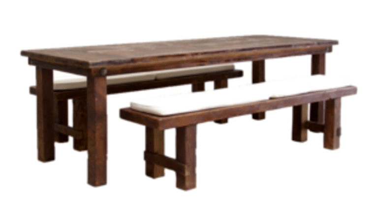 Package – 1 Mahogany Farm Table With 2 Long Benches Package | Rental