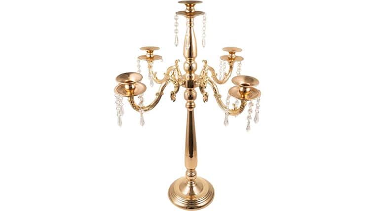 5 Arm Candelabra Candle Holder, 28 Inches Tall Gold Candelabra Centerpiece for Dining Table, Wedding, Party Dinner Formal Events Decor Candlestick | Rental 5 Arm Candelabra Candle Holder, 28 Inches Tall Gold Candelabra Centerpiece for Dining Table, Wedding, Party Dinner Formal Events Decor Candlestick | Rental