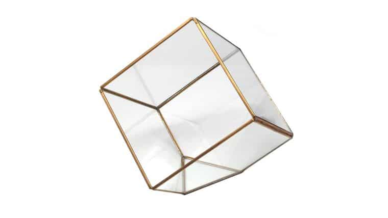 Gold Geometric Glass Terrarium Display Box, Tilted Cube, 6-Inch | Rental Gold Geometric Glass Terrarium Display Box, Tilted Cube, 6-Inch | Rental