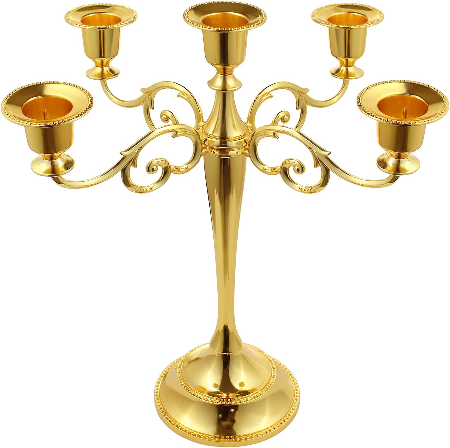5-Candle Metal Candelabra 10.2 Inch Tall Candlestick Candle Holders for Home Decor Wedding Christmas Church Halloween Party, Gold | Rental 5-Candle Metal Candelabra 10.2 Inch Tall Candlestick Candle Holders for Home Decor Wedding Christmas Church Halloween Party, Gold | Rental