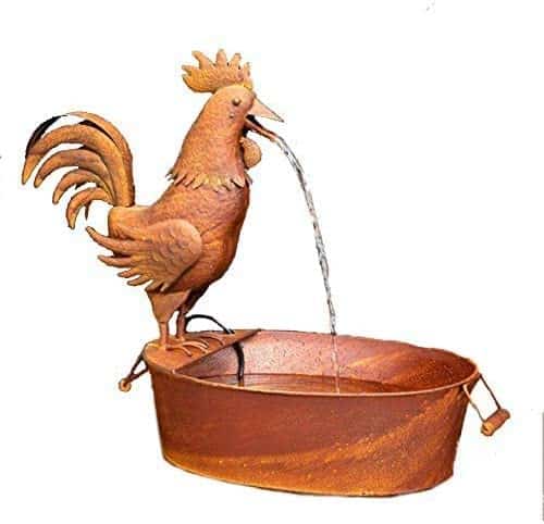 Folk Art Metal Rooster Fountain -Rustic Indoor and Outdoor Complete Tabletop Fountain w/Pump & Tubing 27 in. x 15 in. x 25 in. | Rental