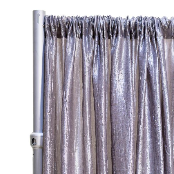 *FR* Crushed Taffeta Drape Panel by Eastern Mills 9 1/2 FT Wide w/ 4″ Sewn Rod Pocket – Light Silver | Rental