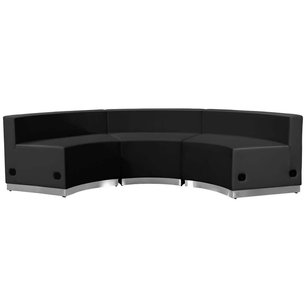 Flash Furniture — Hercules Alon 97 in. Round Arm 3-Piece Faux Leather Curved Sectional Sofa in Black | Rental