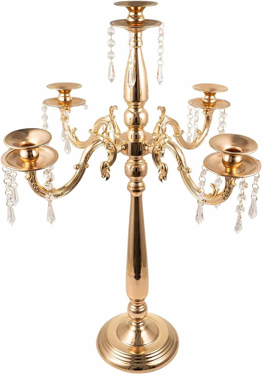 5 Arm Candelabra Candle Holder, 28 Inches Tall Gold Candelabra Centerpiece for Dining Table, Wedding, Party Dinner Formal Events Decor Candlestick | Rental 5 Arm Candelabra Candle Holder, 28 Inches Tall Gold Candelabra Centerpiece for Dining Table, Wedding, Party Dinner Formal Events Decor Candlestick | Rental