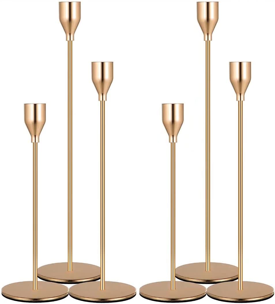 6 PCS French Gold Taper Candle Holders, Candlestick Holders Set for Table Centerpiece Vintage Modern Candle Holders for Home Wedding Decoration | Rental 6 PCS French Gold Taper Candle Holders, Candlestick Holders Set for Table Centerpiece Vintage Modern Candle Holders for Home Wedding Decoration | Rental
