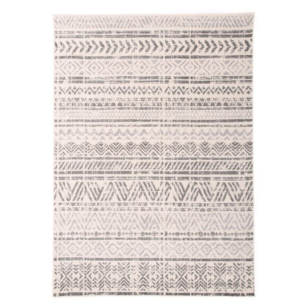 World Rug Gallery — Geometric Bohemian Design 5 ft. x 7 ft. Gray Area Rug | Rental