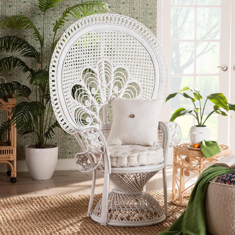 bali & pari — Ediva White Natural Rattan Arm Chair | Rental