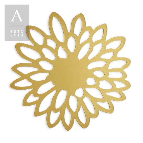 Die-Cut Zinnia Charger Mat – Gold | Used – Purchase | Rental Die-Cut Zinnia Charger Mat – Gold | Used – Purchase | Rental